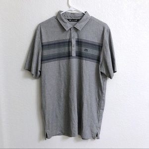 Travis Mathew Polo Shirt Men’s Large Short Sleeve Gray Blue Golf Course Logo